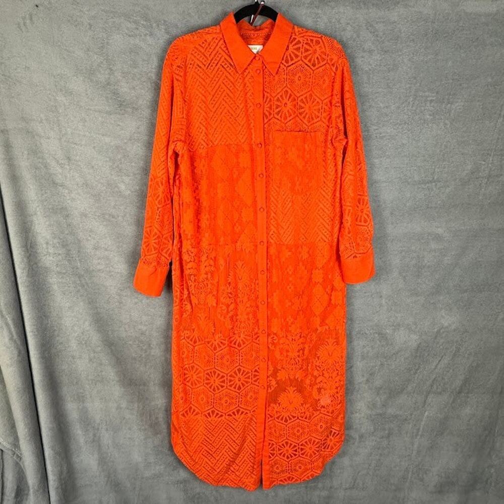Maeve Anthropologie Dress Womens Small Orange Lace Button Shirt Midi Boho Beach - Picture 2 of 13